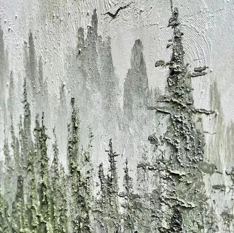 Détail du brouillard de la forêt verte Peintures à l'huile